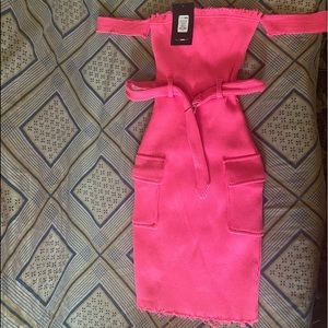 hot pink off the shoulder dress